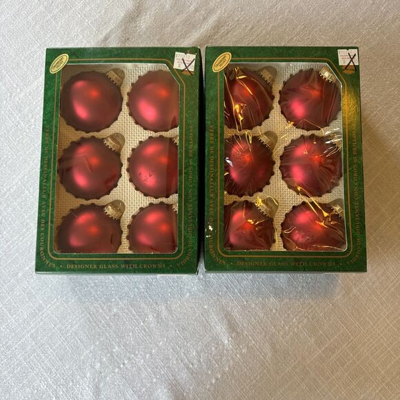 2 Sets Vintage Christmas by Krebs CRANBERRY‎ VELVET Glass Ball Ornaments (12 ) - Picture 1 of 8